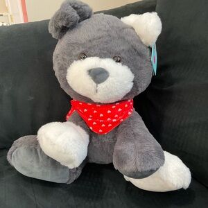 Play right  Gray and White Bear with Red Heart Bandana - Kids Toy